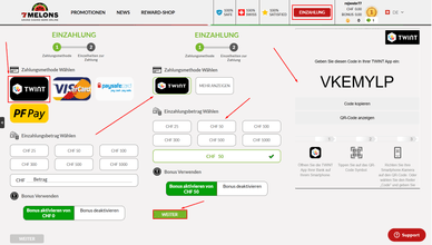 Einzahlungen mit TWINT im Online-Casino