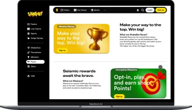 ShakeBet-Rennen und Missionen