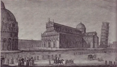 Incisione Piazza dei Miracoli centro storico di Pisa