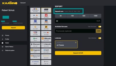 Zahlungsmethoden für Einzahlungen