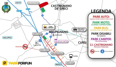 Mappa parcheggi La Notte della Taranta Melpignano