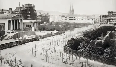 A sugárút építése 1882-ben Ringstrasse sugárút