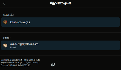 Royalsea ügyfélszolgálat magyar játékosok számára