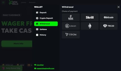 Auszahlungsmethoden im SpinMills Casino