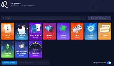 Jogos originais no Casino RainBet Portugal