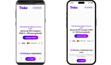 Interface de navigation Trickz Casino.