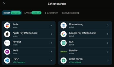Zahlungsmethoden bei RoyalSea für Schweizer Spieler