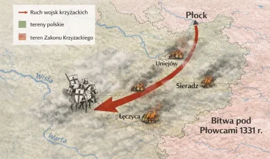 Mapa początku ofensywy krzyżackiej w 1331 roku