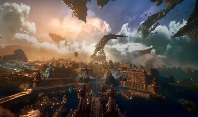 Métropole de Lumière en ruines dans Clair Obscur : Expedition 33, sous un ciel cataclysmique.