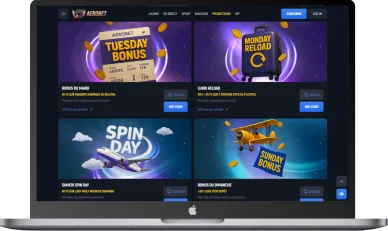 Offres promotionnelles Aerobet. Bonus hebdomadaires Aerobet promotions.