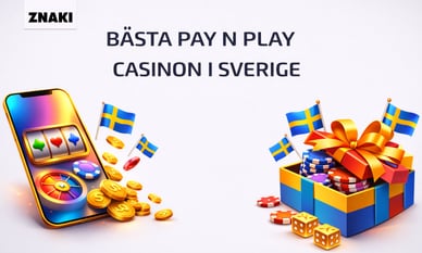 Texten Bästa Pay N Play casinon i Sverige med Znaki FM logga