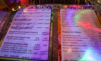 Szimpla Kert menü