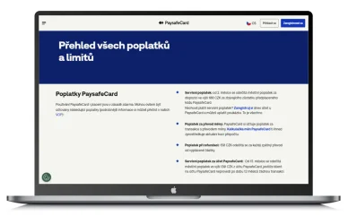 Poplatky a limity na webovej stránke Paysafecard