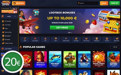 casino 20 euro deposit high spin