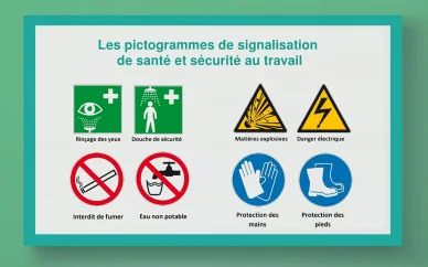 Pictogrammes de santé et sécurité au travail utilisés par le SISAT Sud Aisne pour la prévention des risques professionnels.