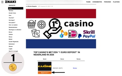 1 euro deposit casino europe
