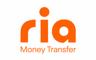 Πορτοκαλί λογότυπο Ria Money Transfer σε λευκό φόντο Επίσημο σήμα Ria Money Transfer