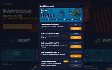 Casperbets online kaszinó küldetésrendszer és napi jutalmak