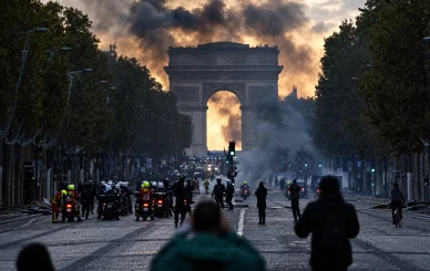 Manifestations en France : protestations près de l'Arc de Triomphe. Manifestations en France : tensions à Paris.