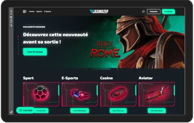 Page d’accueil immersive de Casinozer Bonus avec jeux de casino, sports et e-sports.