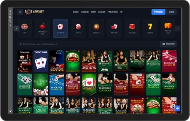 Tables blackjack Aerobet casino. Jeux de table Aerobet blackjack.