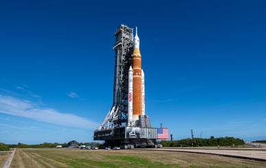 The Artemis II stack being rolled out of the VAB before its February launch attempt, January 2026