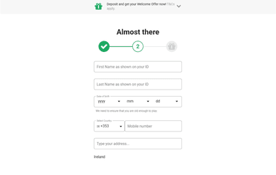 Registration at LeoVegas step 2