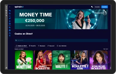 Expérience live Spinsino casino. Jeux en direct Spinsino casino.