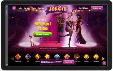 Présentation Joker8. Page d’accueil du casino Joker8.