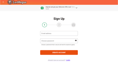 Registration at LeoVegas step 1