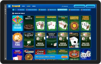 Jeux de table Spinfin roulette et blackjack.