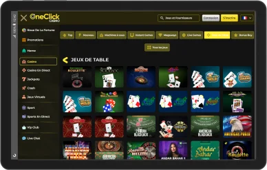 Tables de jeu OneClick Casino. Jeux de table proposés par OneClick Casino.