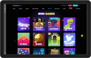 Mini jeux comme JetX et Plinko sur Cosmobet.