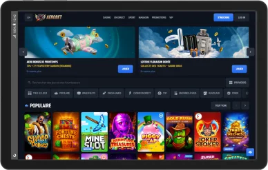 Lobby principal Aerobet jeux. Interface principale Aerobet casino.