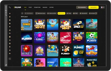 Mini-jeux Runa Casino avec crash games et Plinko.