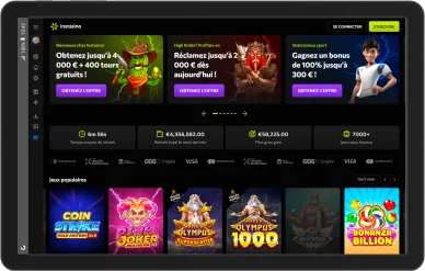 Interface d’accueil du casino Instasino.
