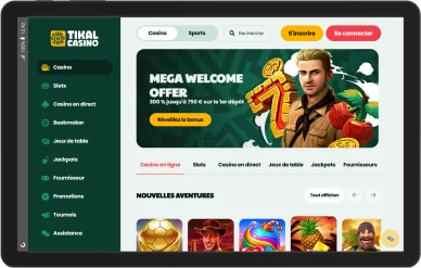 Page d’accueil de Tikal Casino. Accueil de Tikal Casino avec offre de bienvenue et jeux.