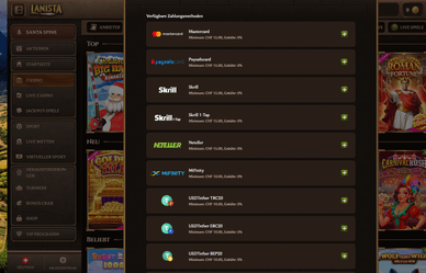 Zahlungsmethoden im Lanista Online-Casino