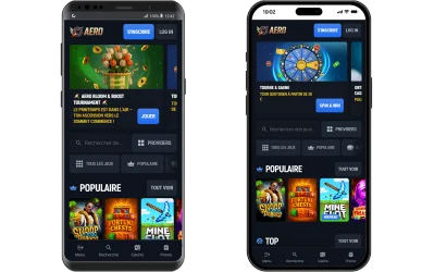 Version mobile Aerobet casino. Aerobet casino interface mobile et jeux.