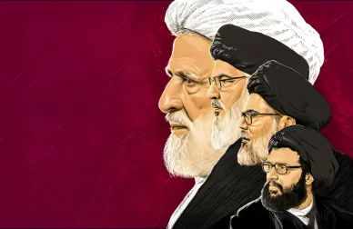 Khamenei illustration en profils successifs. Ali Hosseini Khamenei illustration en plusieurs profils.