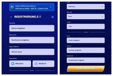 Daten zur Erstellung eines Kontos bei Wonaco Casino