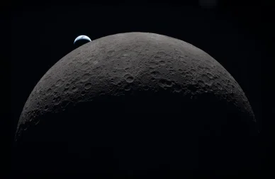 Mission Artemis II horizon lunaire et Terre lointaine.