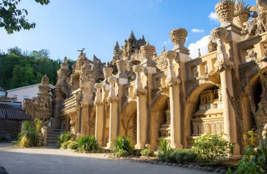 Vue de la façade ouest du Palais idéal du facteur Cheval. Façade ouest du Palais idéal du facteur Cheval.