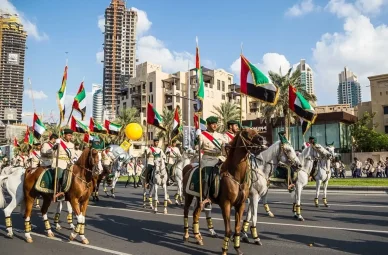 عرض عسكري لجنود الخيالة بمناسبة اليوم الوطني لدولة الإمارات العربية المتحدة في دبي