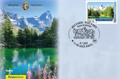 Il Monte Cervino su un francobollo Francobollo con la Valle d'Aosta