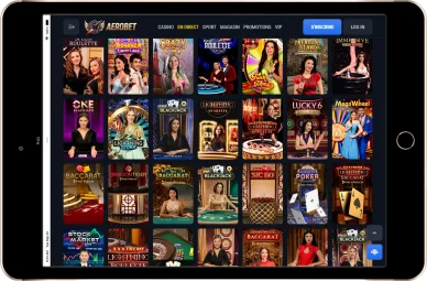 Tables live casino Aerobet. Jeux en direct Aerobet casino live.
