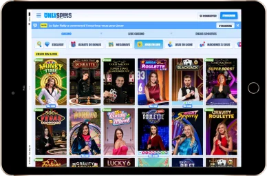 Onlyspins live roulette et blackjack. Onlyspins jeux live casino.