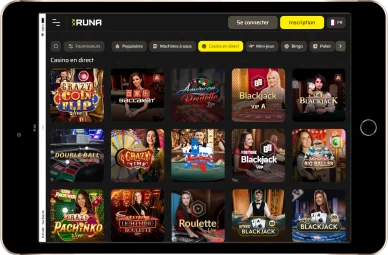 Casino en direct Runa Casino avec roulette et blackjack.