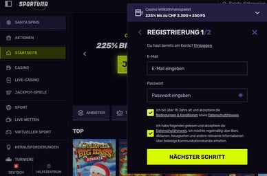 Registrierung im Online-Casino Sportuna