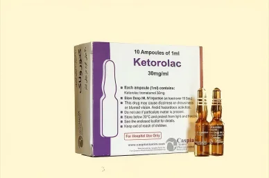 صورة لعلبة الدواء التي تحتوي على 10 أمبولات من أمبولة كيتورولاك بتركيز 30 ملغ/مل للحقن العضلي أو الوريدي.